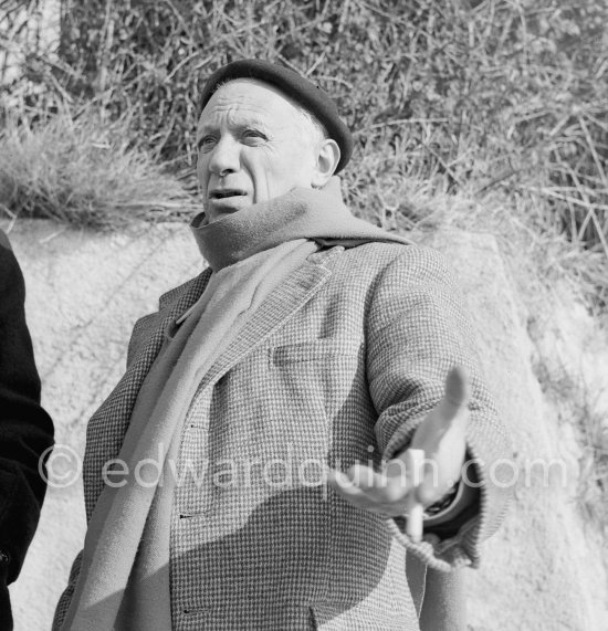 Pablo Picasso during an interview in front of La Galloise, Vallauris 1953. - Photo by Edward Quinn