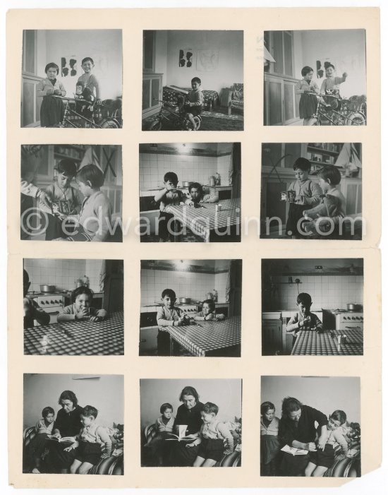 Contact prints: Paloma Picasso and Claude Picasso at La Galloise, collage by Edward Quinn. Vallauris 1953. - Photo by Edward Quinn