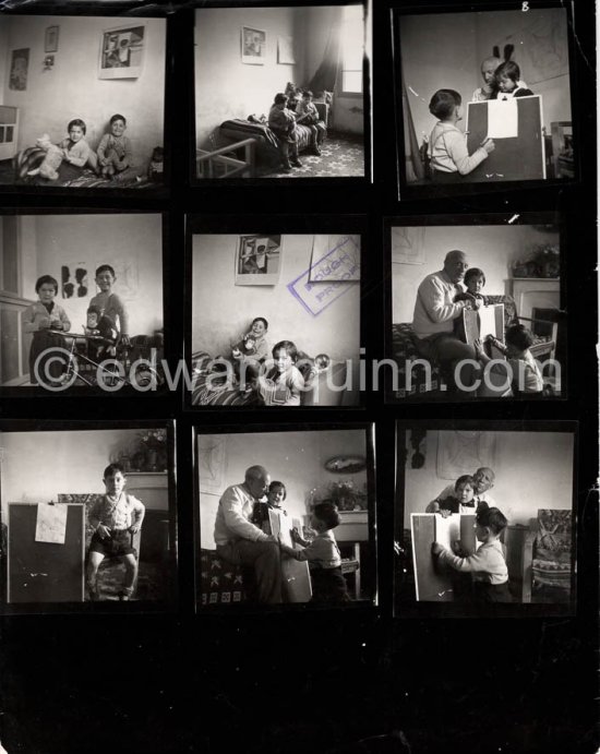 Contact prints: Paloma Picasso and Claude Picasso at La Galloise, collage by Edward Quinn. Vallauris 1953. - Photo by Edward Quinn