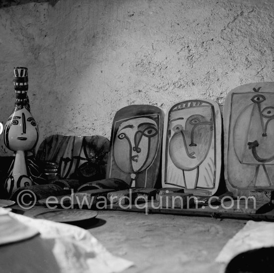 The storerooms at Madoura pottery where Pablo Picasso keeps the originals. Vallauris 1953. - Photo by Edward Quinn