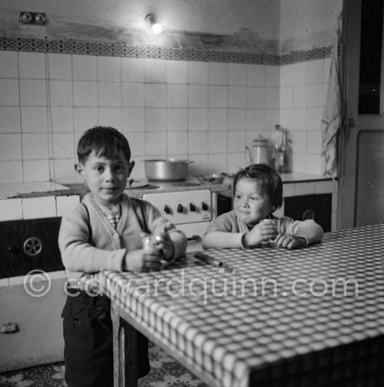Claude and Paloma, and their nanny. La Galloise, Vallauris 1953. - Photo by Edward Quinn