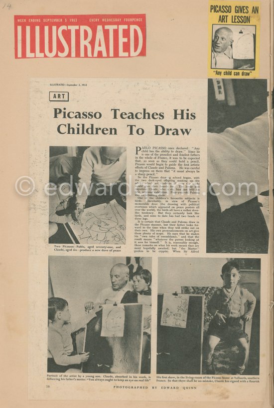 Press clipping: Pablo Picasso in Illustrated, 5.9.1953. - Photo by Edward Quinn
