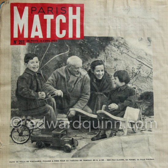 Press clipping: Pablo Picasso in Paris Match 28 Mar - 4 April 1953. - Photo by Edward Quinn