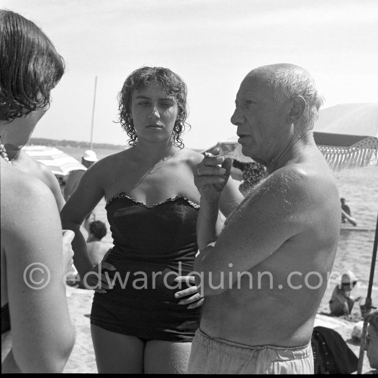 Pablo Picasso and Maya Picasso at the beach. Golfe-Juan 1954. - Photo by Edward Quinn