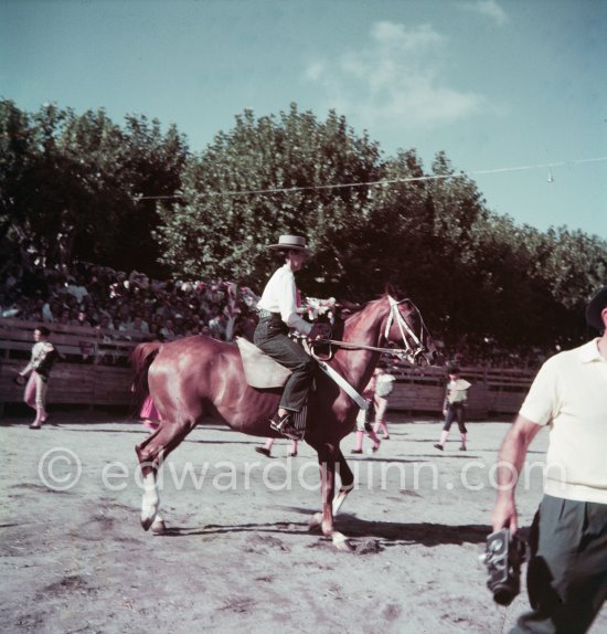 Françoise Gilot led the toreadors into the arena. Corrida of Vallauris 1954. - Photo by Edward Quinn