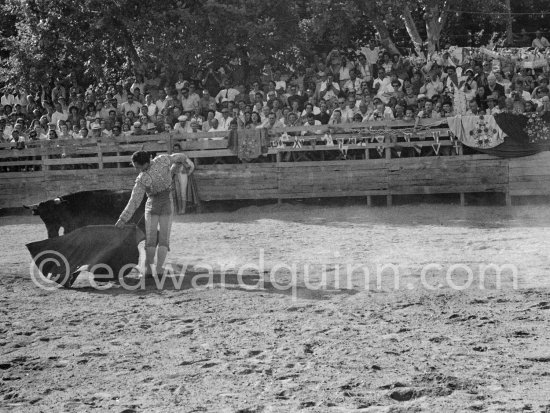 Far right: Michel Leiris, Claude Picasso, Françoise Gilot, Pablo Picasso. Local Corrida. bullfighter Pepe Luis Marca Vallauris 1954 - Photo by Edward Quinn