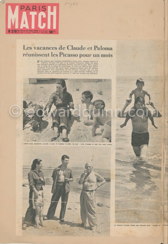 Clipping of an article in "Paris Match", No. 278, 24-31 Juillet, 1954. 1/2 - Photo by Edward Quinn