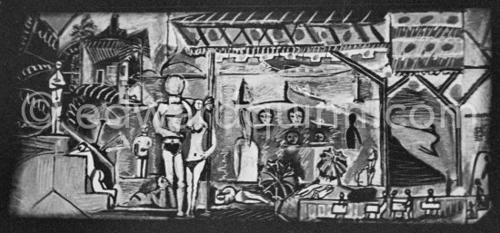 The making of "La plage à la Garoupe I" for the film "Le mystère Picasso". Nice, Studios de la Victorine, 1955. - Photo by Edward Quinn