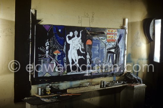 The making of "La plage à la Garoupe I" for the film "Le mystère Picasso". Nice, Studios de la Victorine, 1955. - Photo by Edward Quinn