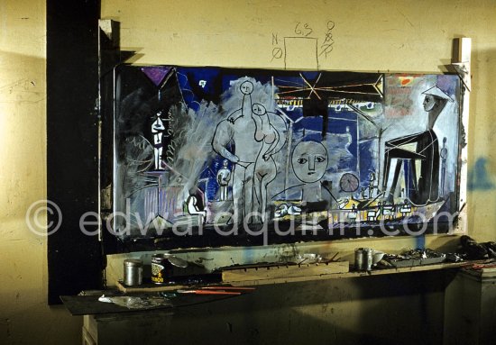 The making of "La plage à la Garoupe I" for the film "Le mystère Picasso". Nice, Studios de la Victorine, 1955. - Photo by Edward Quinn