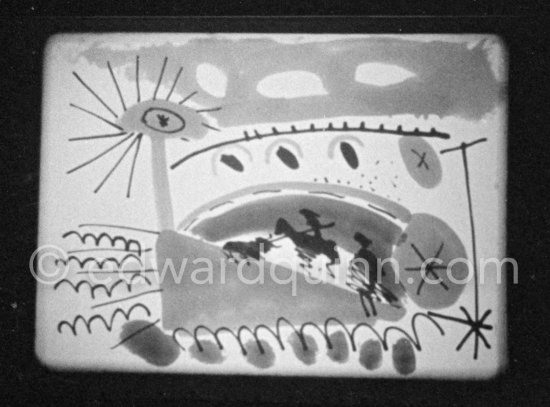 "Le mystère Picasso", work on corrida painting - Photo by Edward Quinn