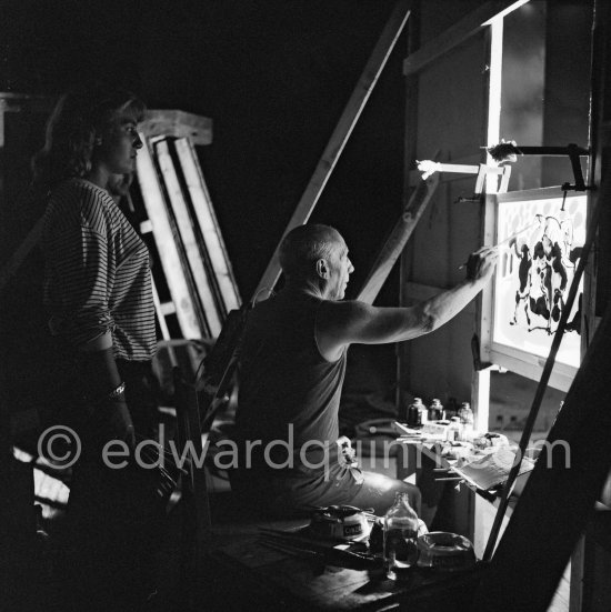 Pablo Picasso and Maya Picasso. "Le mystère Picasso", Nice, Studios de la Victorine 1955. - Photo by Edward Quinn