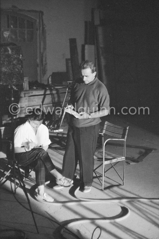 Jacqueline and Henri-Georges Clouzot. "Le mystère Picasso", Nice, Studios de la Victorine 1955. - Photo by Edward Quinn