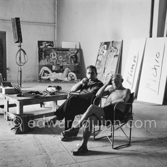 Henri-Georges Clouzot and Pablo Picasso. "Le mystère Picasso", Nice, Studios de la Victorine 1955. - Photo by Edward Quinn