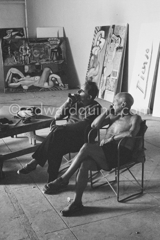 Henri-Georges Clouzot and Pablo Picasso. "Le mystère Picasso", Nice, Studios de la Victorine 1955. - Photo by Edward Quinn