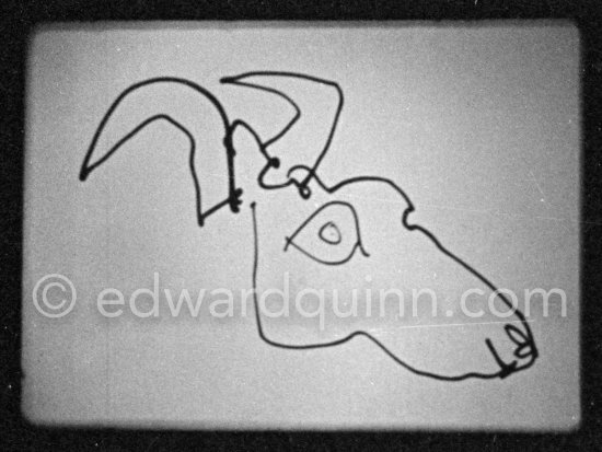 Development of goat painting. "Le mystère Picasso", Nice, Studios de la Victorine 1955. - Photo by Edward Quinn