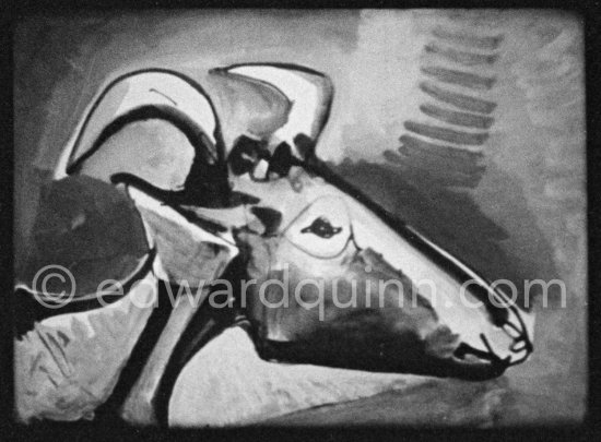 Development of goat painting. "Le mystère Picasso", Nice, Studios de la Victorine 1955. - Photo by Edward Quinn