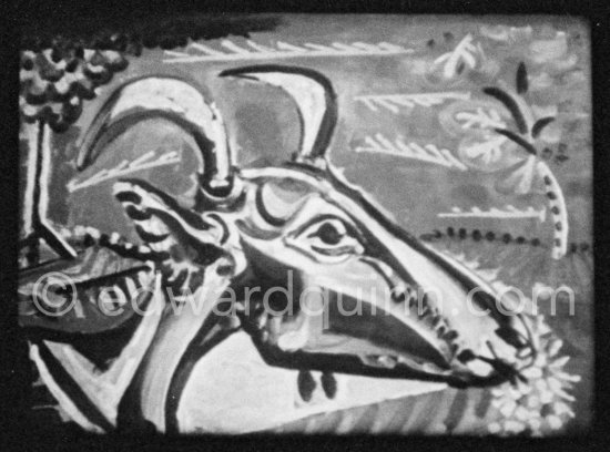 Development of goat painting. "Le mystère Picasso", Nice, Studios de la Victorine 1955. - Photo by Edward Quinn