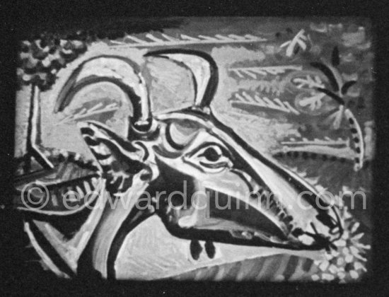 Development of goat painting. "Le mystère Picasso", Nice, Studios de la Victorine 1955. - Photo by Edward Quinn