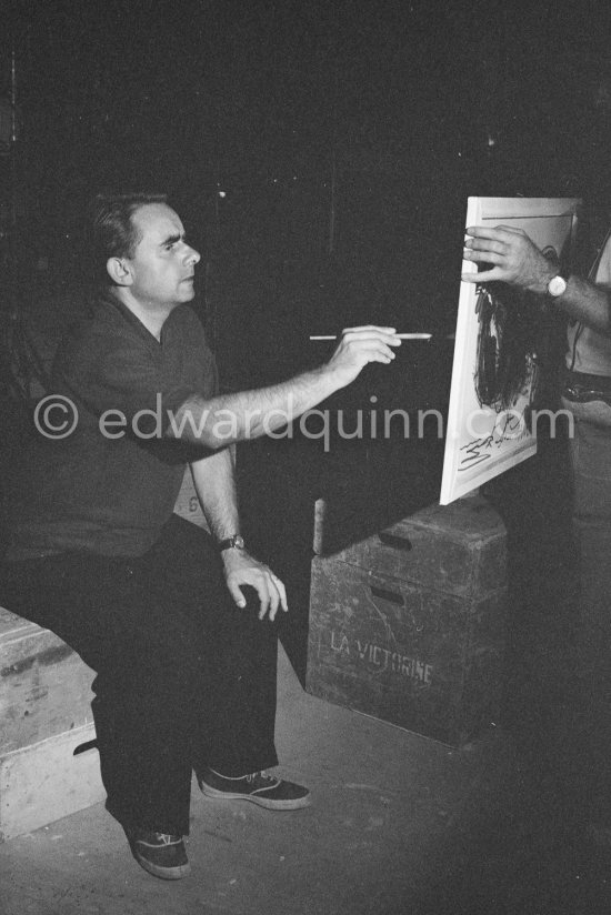 Henri-Georges Clouzot posing for the correct camera angle. "Le mystère Picasso", Nice, Studios de la Victorine 1955. - Photo by Edward Quinn