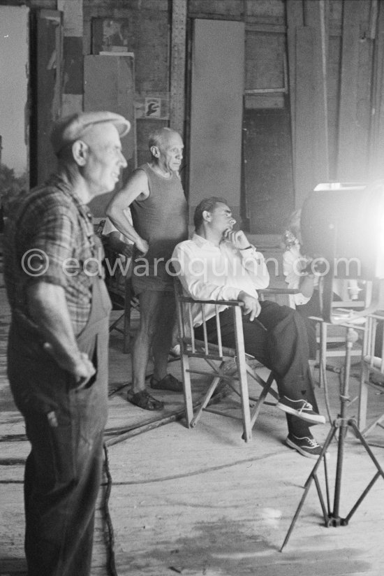 Pablo Picasso and Henri-Georges Clouzot. "Le mystère Picasso", Nice (Studios de la Victorine) 1955 - Photo by Edward Quinn