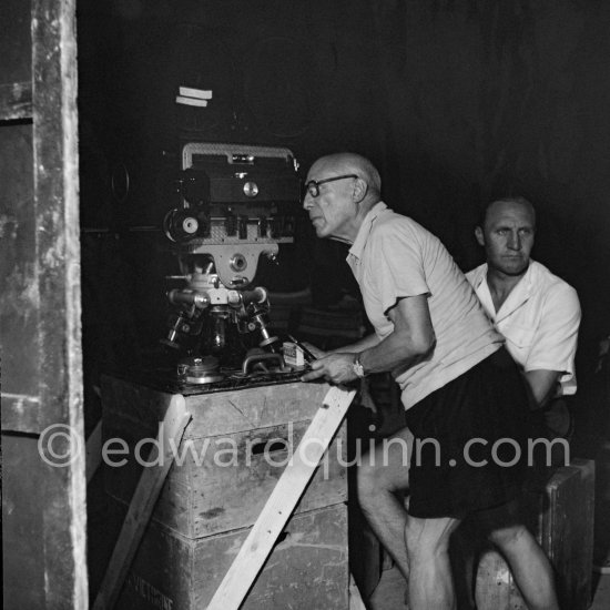 Pablo Picasso on camera. "Le mystère Picasso", Nice, Studios de la Victorine 1955. - Photo by Edward Quinn