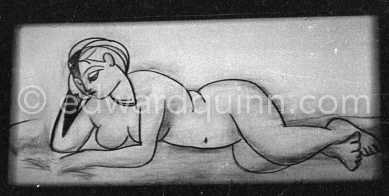 During filming of "Le mystère Picasso". Nice, Studios de la Victorine, 1955. - Photo by Edward Quinn