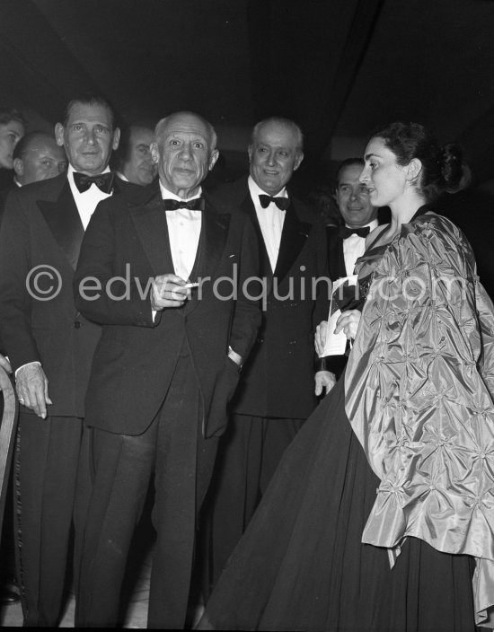 Pablo Picasso and Jacqueline attending the showing of "Le mystère Picasso". Cannes Film Festival 1956. - Photo by Edward Quinn