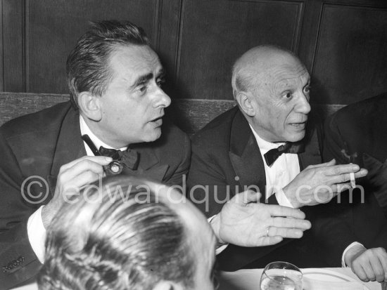 Pablo Picasso and Henri-Georges Clouzot. Cannes Film Festival, showing of "Le mystère Picasso". Cannes 1956. - Photo by Edward Quinn