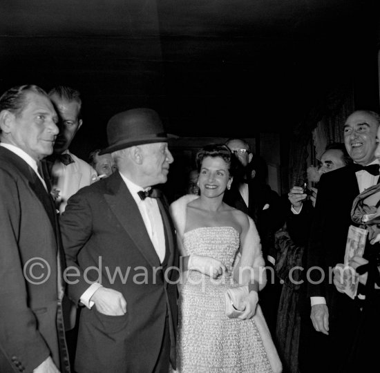 Pablo Picasso and Vera Clouzot attending the showing of "Le mystère Picasso". Cannes Film Festival 1956. - Photo by Edward Quinn