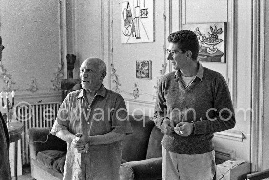 Pablo Picasso and Hjalmar Boyesen. He collaborated with Pablo Picasso 1956-1958, and executed some mosaics for him. La Californie 1956. - Photo by Edward Quinn