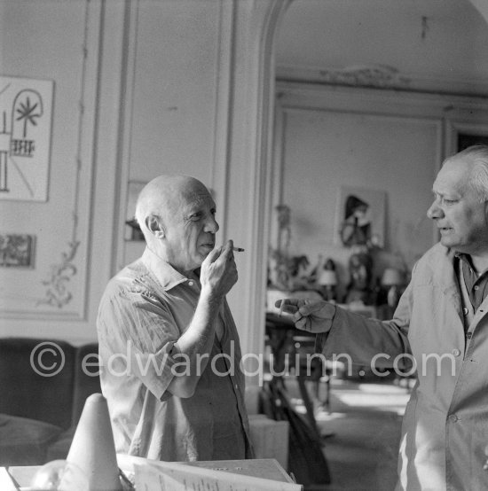 Pablo Picasso and Alberto Magnelli. La Californie, Cannes 1956. - Photo by Edward Quinn