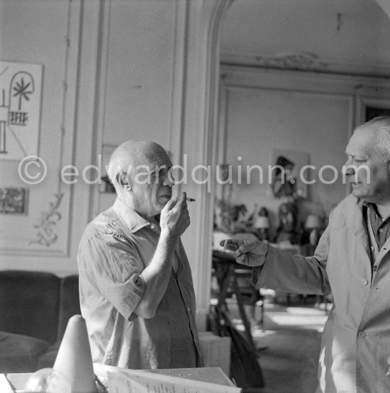 Pablo Picasso and Alberto Magnelli. La Californie, Cannes 1956. - Photo by Edward Quinn