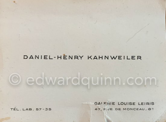 Original business card of Daniel-Henry Kahnweier. - Photo by Edward Quinn