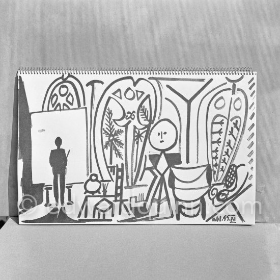 A view of the studio of La Californie, characteristic of his 1955-56 series of "interior landscapes". La Californie, Cannes 1956. - Photo by Edward Quinn