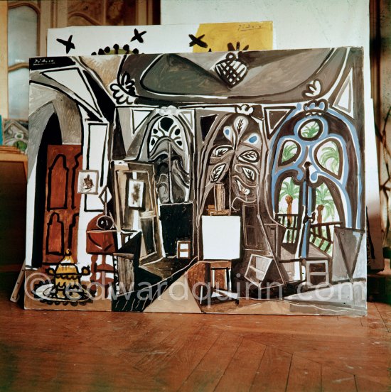 A view of the studio of La Californie, characteristic of his 1955-56 series of "interior landscapes". La Californie, Cannes 1956. - Photo by Edward Quinn