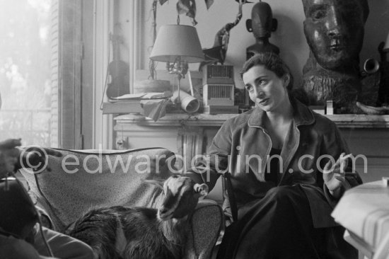 Jacqueline with the goat Esmeralda at Christmas 1956. She was a Christmas present from Jacqueline. La Californie, Cannes 1956. - Photo by Edward Quinn