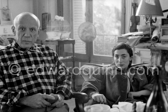 Pablo Picasso and Jacqueline at Christmas. La Californie, Cannes 1956. - Photo by Edward Quinn
