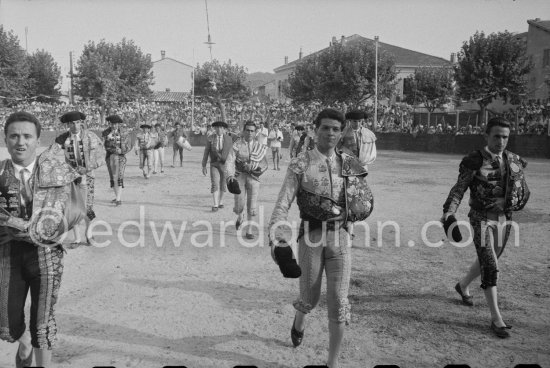 Local Corrida. The participants enter the bull ring in a parade, called the paseíllo in Spanish. Vallauris 1957. - Photo by Edward Quinn