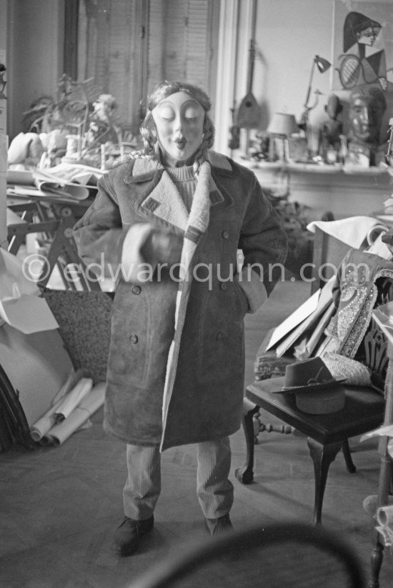 Clown scene: Pablo Picasso in drag. La Californie, Cannes 1958. - Photo by Edward Quinn