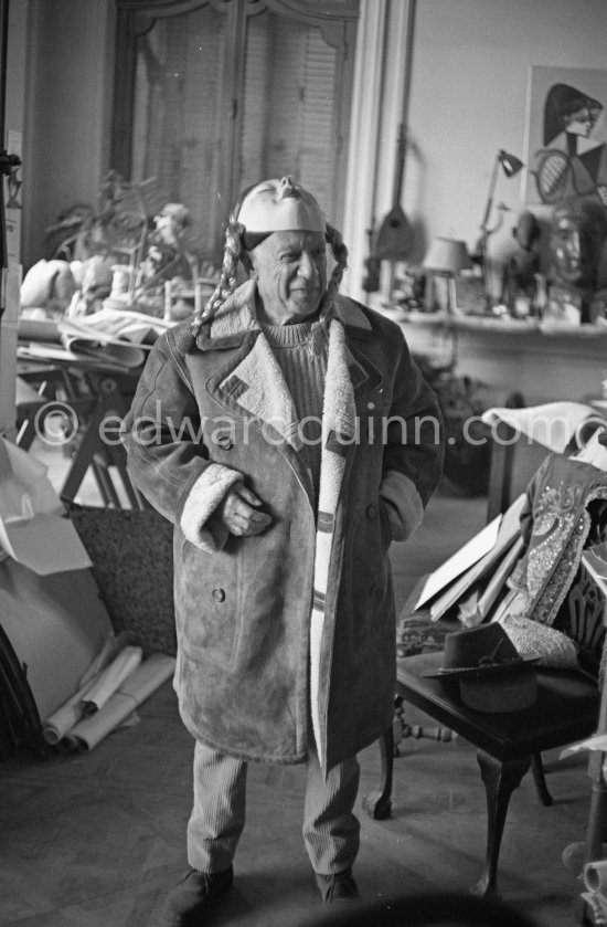 Clown scene: Pablo Picasso in drag. La Californie, Cannes 1958. - Photo by Edward Quinn