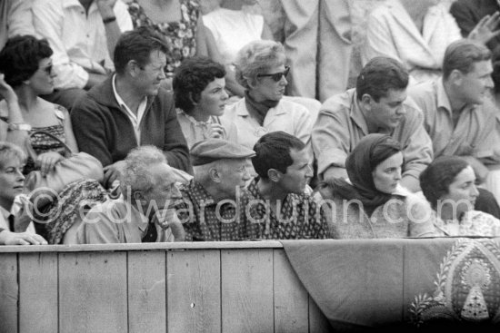 From left: Francine Weisweiller, Jean Cocteau, Pablo Picasso, Luis Miguel Dominguin. Lucia Bosè, Jacqueline. Arles 1959. - Photo by Edward Quinn