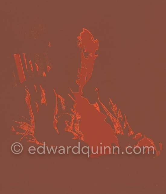 Serigraphy brown by Edward Quinn, 1974: Pablo Picasso in the rocking-chair with a special lighting. La Californie, Cannes 1959. Based on the photo Pic590360 - Photo by Edward Quinn