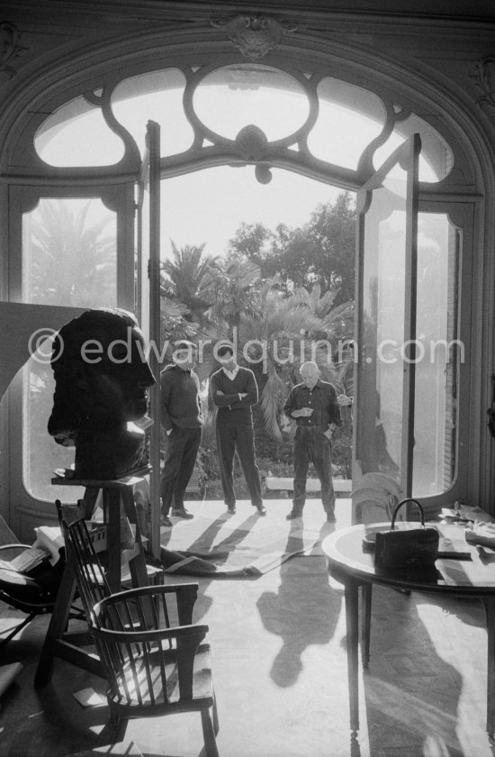 Pablo Picasso, Luis Miguel Dominguin and Paulo Picasso. La Californie, Cannes 1959. - Photo by Edward Quinn