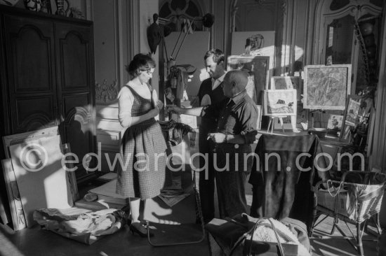 Pablo Picasso, Luis Miguel Dominguin and his wife Lucia Bosè. La Californie, Cannes 1959. - Photo by Edward Quinn