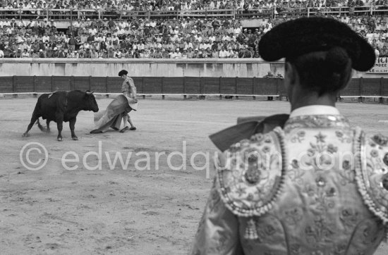 Luis Miguel Dominguin watching Paco Camino. Nîmes 1960. Other photos of this bullfight in the bull ring see "Miscellaneous". - Photo by Edward Quinn