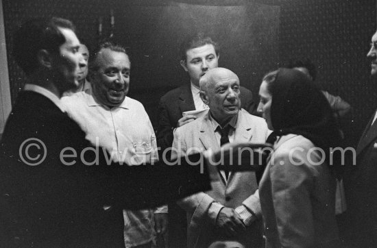 After the bullfight. Luis Miguel Domingui,  Pablo Picasso and Jacqueline. Arles 1960. - Photo by Edward Quinn