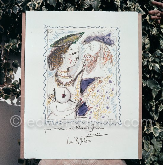 "Seigneur et fille (dedicated: Pour mon ami Edward Quinn, 8.9.60)". La Califormie, Cannes 1960 - Photo by Edward Quinn