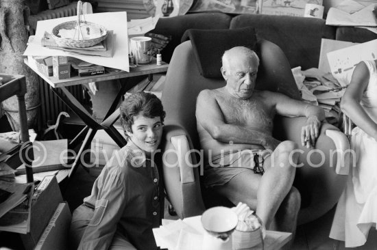 Pablo Picasso and Catherine Hutin. And a Ripolin can. La Californie, Cannes 1961. - Photo by Edward Quinn