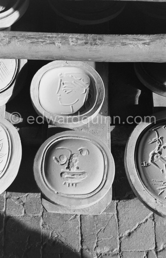 Plaster moulds/blocks for the production of ceramic editions. Madoura pottery, Vallauris 1961. - Photo by Edward Quinn